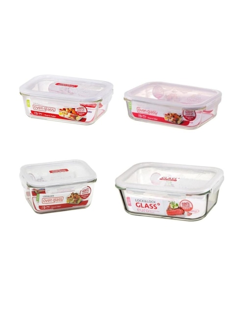 Set contenedores Lock & Lock de vidrio 4 piezas