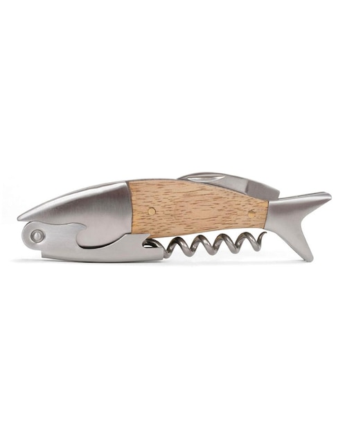 Sacacorcho Kikkerland en Forma de Pez en Madera Natural