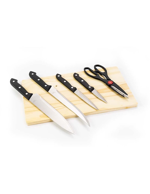 Set de cuchillos con tabla de madera Good & Good 6 piezas