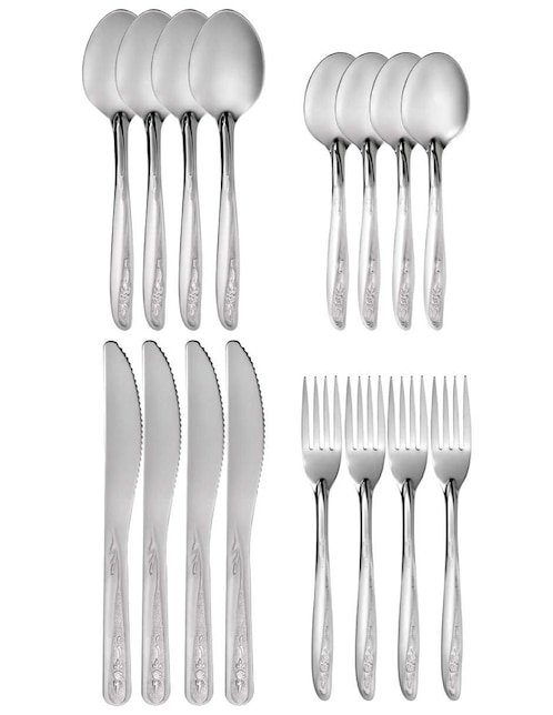Set cubiertos Moven Jazmín de acero inoxidable 16 piezas