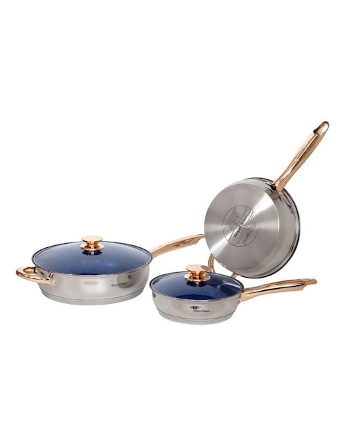 Set de sartenes con tapa Royal Haus de acero inoxidable 6 piezas