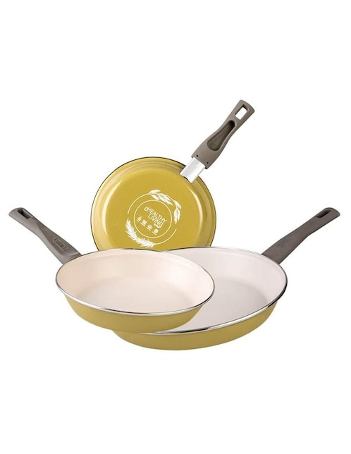 Set de sartenes Cinsa Healthy Living de acero vitrificado 3 piezas