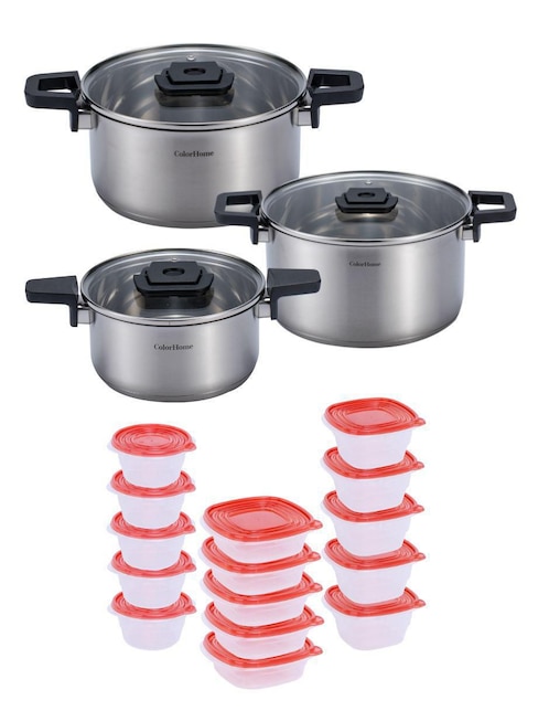 Batería de cocina de acero inoxidable anodizado, 13 pzs – Home store mexico