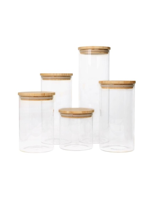 Organizador de alacena casa litus recipientes herméticos de vidrio con tapa de bambú