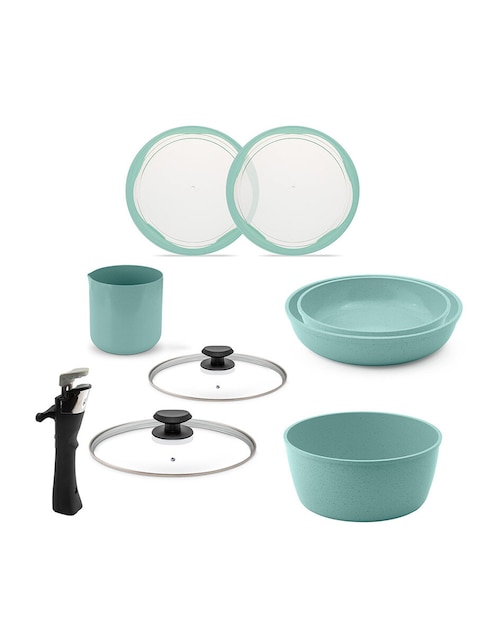 Batería de cocina Jade Cook Smart de aluminio antiadherente de cerámica 9 piezas