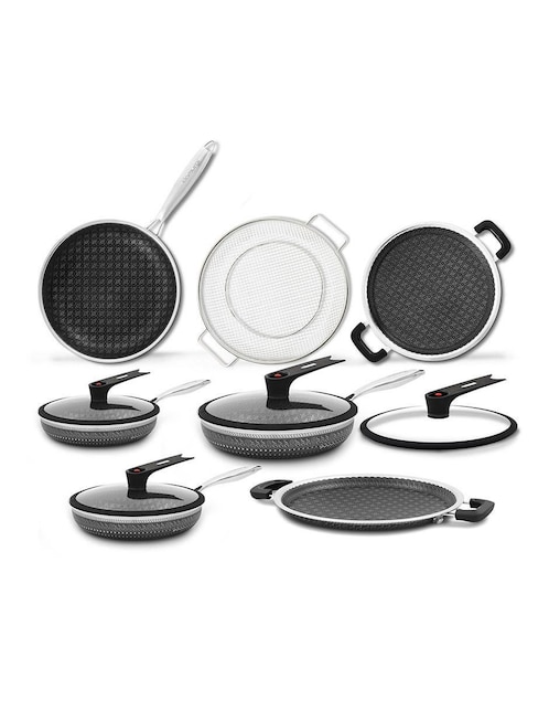 Batería de cocina Flavorstone Mega Set Samurai de acero inoxidable antiadherente combinado 11 piezas