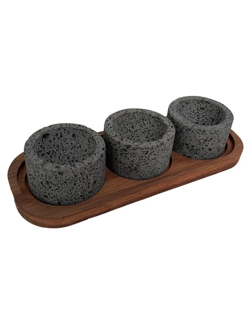 Set salsera Wood Planks Mx de piedra volcánica