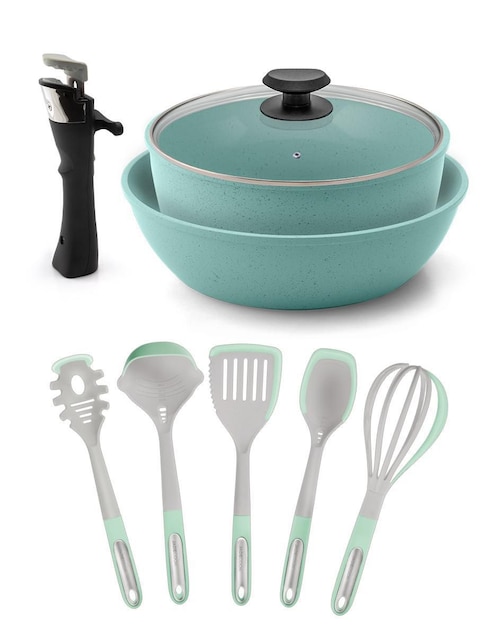 Batería de cocina Jade Cook Jade Smart de aluminio anodizado antiadherente minerales naturales 10 piezas