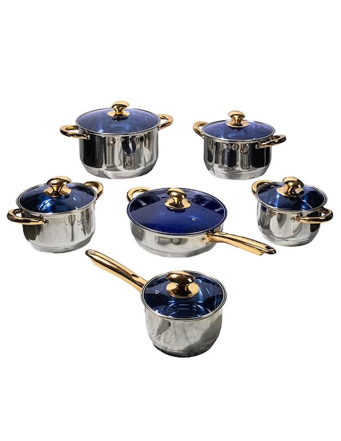 Batería de cocina Meraki Home Santorini de acero inoxidable antiadherente convencional 12 piezas