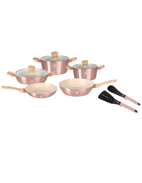 Batería de cocina Swiss Silver de aluminio antiadherente minerales naturales 10 piezas
