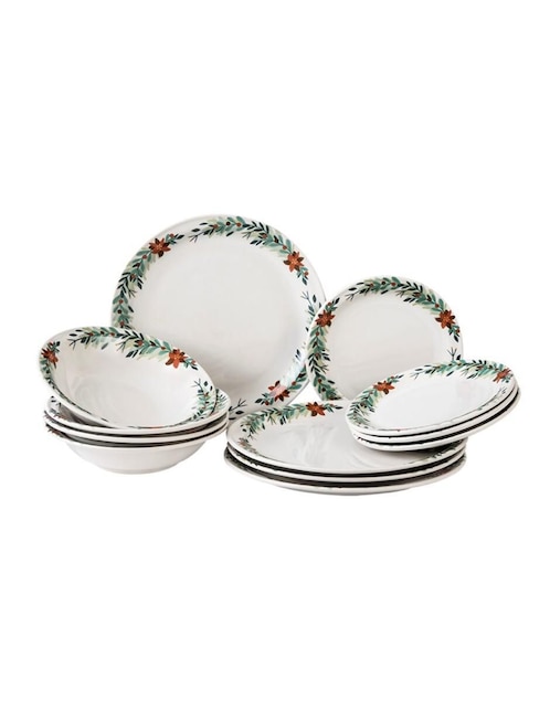 Vajilla cerrada Santa Anita Guirnalda Navideña de porcelana para 4 personas