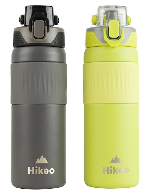 Set termo 2 piezas Hikeo de acero inoxidable con tapa a presión 600 ml