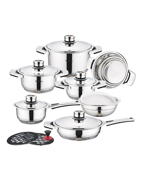 Batería de cocina Swiss Silver de acero inoxidable 16 piezas