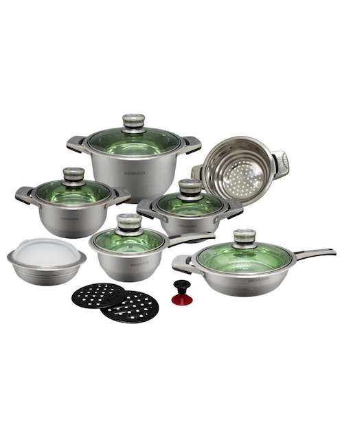 Batería de cocina Swiss Silver Bergmayer de acero inoxidable 16 piezas