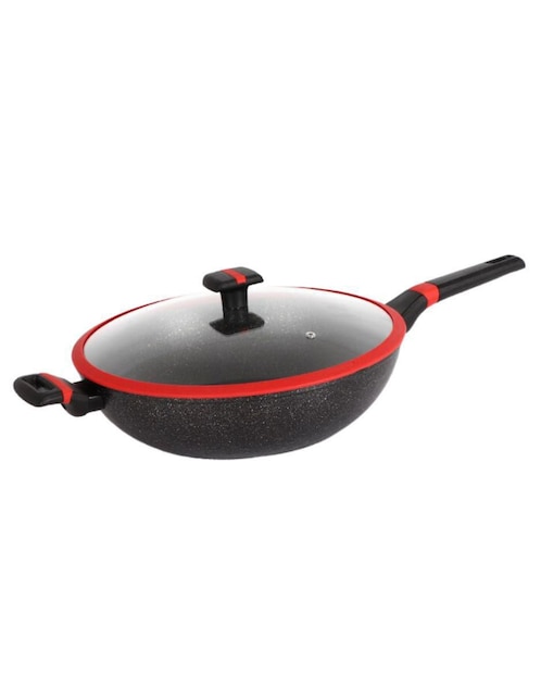 Sartén Wok con tapa Swiss Silver Greblon de aluminio