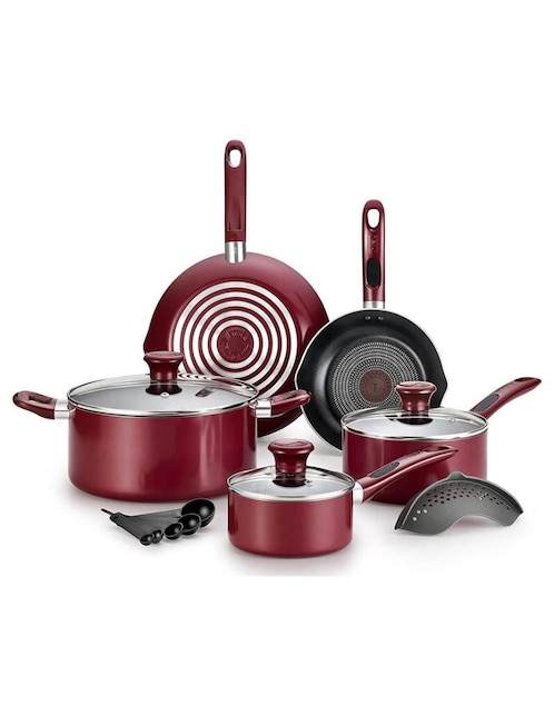 Batería de cocina T-Fal B039SE64ROJA de acero inoxidable antiadherente teflón 14 piezas