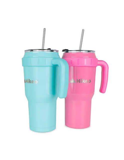 Set termo 2 piezas Hikeo de acero inoxidable con tapa a presión 1.2 l Verde claro