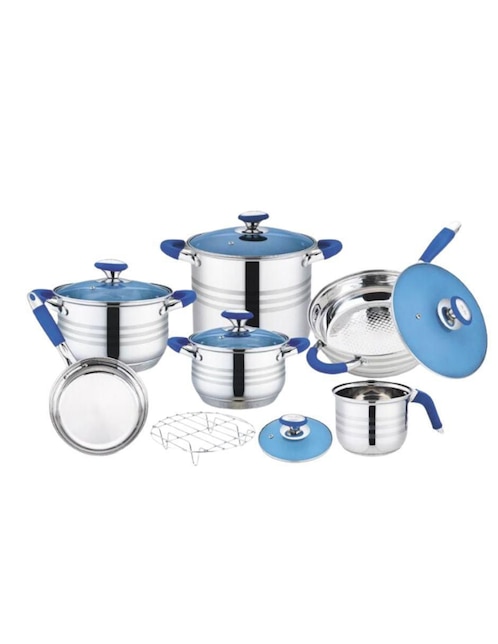 Batería de cocina Swiss Silver de acero inoxidable 12 piezas