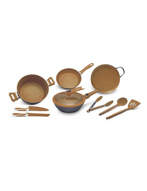 Batería de cocina FlavorStone Master Deluxe Copper de acero inoxidable antiadherente combinado 10 piezas