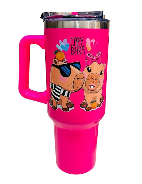 Termo Macarena Brand de acero inoxidable Capybara Edition con tapa push pull 1.2 L