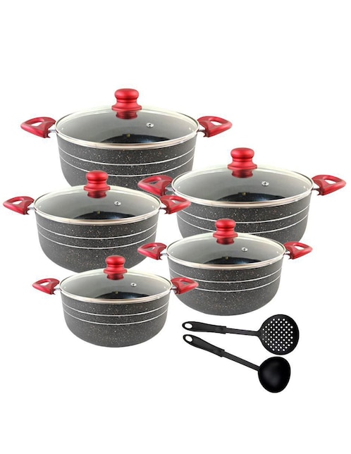 Batería de cocina de aluminio antiadherente minerales naturales 12 piezas