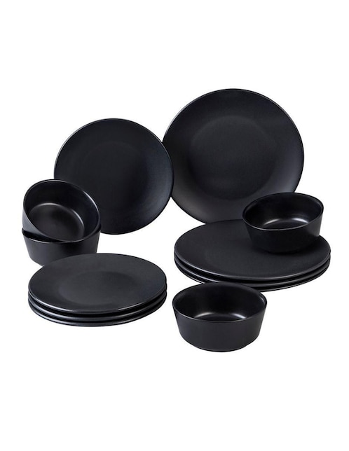 Vajilla cerrada Santa Anita obsidian black de porcelana para 4 personas