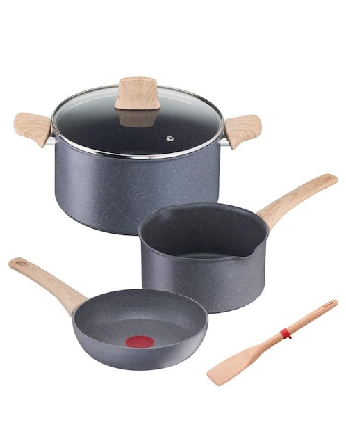 Batería de cocina T-Fal de aluminio antiadherente minerales naturales 5 piezas