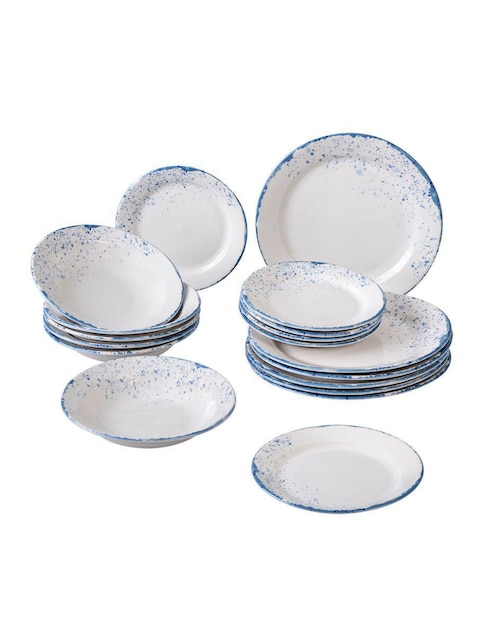 Vajilla cerrada Santa Anita blue dots de porcelana para 6 personas