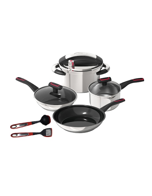Batería de cocina Bogner de acero inoxidable antiadherente titanio 9 piezas