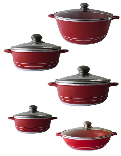Batería de cocina de aluminio fundido antiadherente minerales naturales 10 piezas