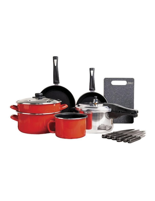 Batería de cocina Ekco Tendencia de acero vitrificado antiadherente convencional 14 piezas