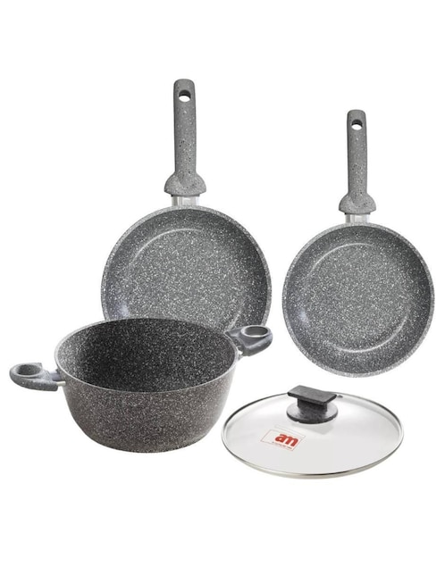 Batería de cocina Accademia Mugnano Cuore di pietra de aluminio forjado antiadherente minerales naturales 4 piezas