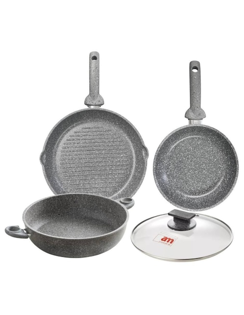 Batería de cocina Accademia Mugnano Cuore di pietra de aluminio forjado antiadherente minerales naturales 4 piezas