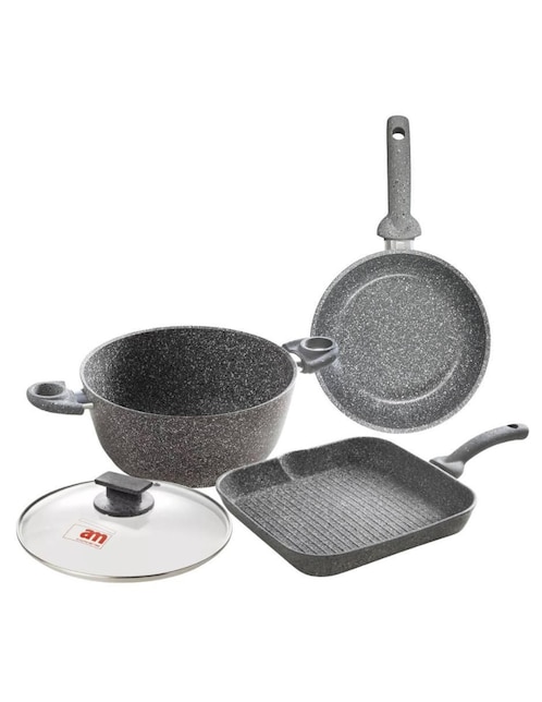 Batería de cocina Accademia Mugnano Cuore di pietra de aluminio forjado antiadherente minerales naturales 4 piezas