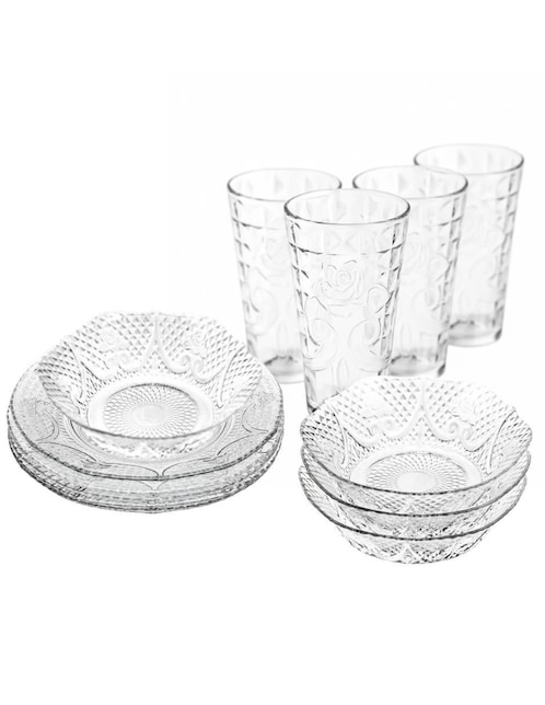 Vajilla cerrada Libbey diamante de vidrio para 3 personas