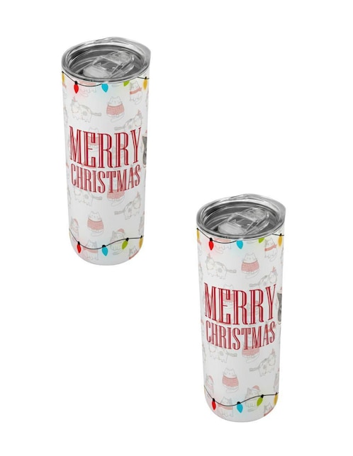 Set termo Tink de acero inoxidable Navidad  con tapa a presión 520 ml
