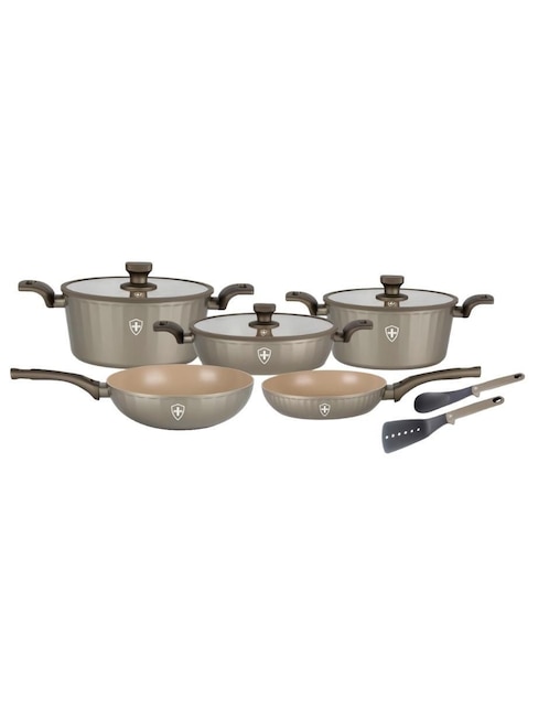 Batería de cocina de aluminio antiadherente minerales naturales 10 piezas