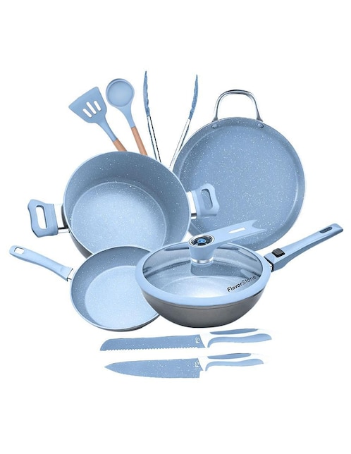Batería de cocina Flavorstone SkyBlue de acero inoxidable antiadherente sin PFOA 10 piezas