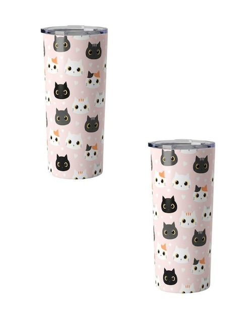 Set termo Tink de acero inoxidable Gatos con tapa a presión