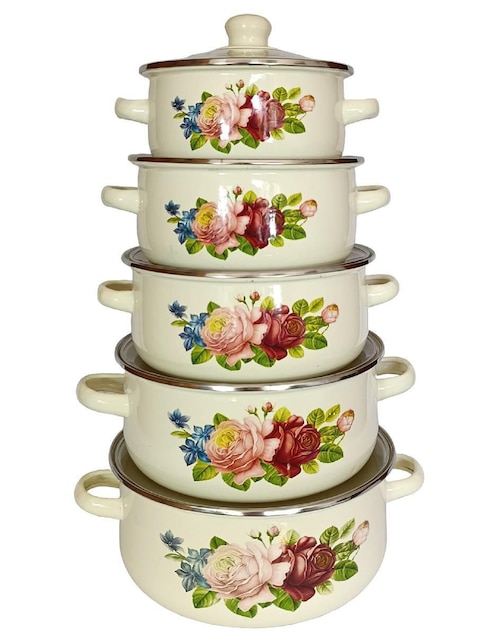 Batería de cocina RD Royal Cook B16-24 de acero porcelanizado 10 piezas