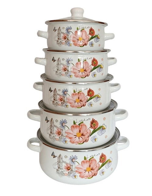 RD ROYAL COOK Batería de cocina RD Royal Cook W16-24 de acero porcelanizado 10 piezas