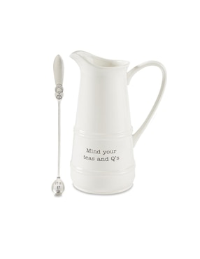 Set De Jarra Y Cuchara Mud Pie Pitcher Blanco