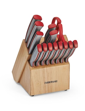 Set De Cuchillos 15 Piezas Farberware Acero Inoxidable Rojo