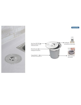 Bote de basura para empotrar Tramontina inoxidable Clean 5 Litros