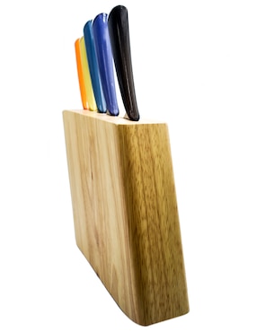 Set de 5 cuchillos con mango de colores y 1 block de madera Siglo