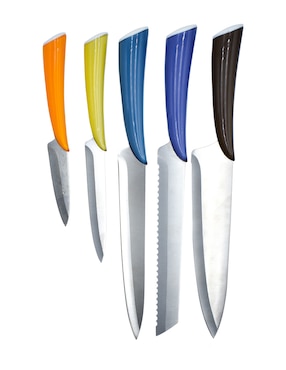 Set de 5 cuchillos con mango de colores y 1 block de madera Siglo