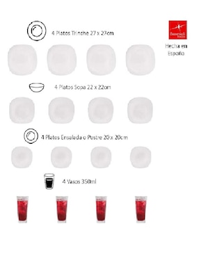 Vajilla cerrada Bormioli 16 piezas Siglo XXI Parma blanca