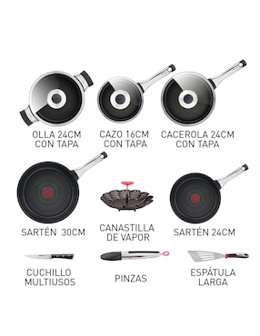 Batería de cocina T-Fal Hard Titanium Pro de aluminio antiadherente titanio 12 piezas
