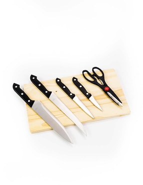 Set de cuchillos con tabla de madera Good & Good 6 piezas