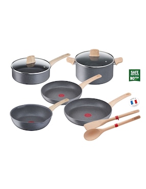 Batería de cocina T-Fal de aluminio antiadherente minerales naturales 9 piezas